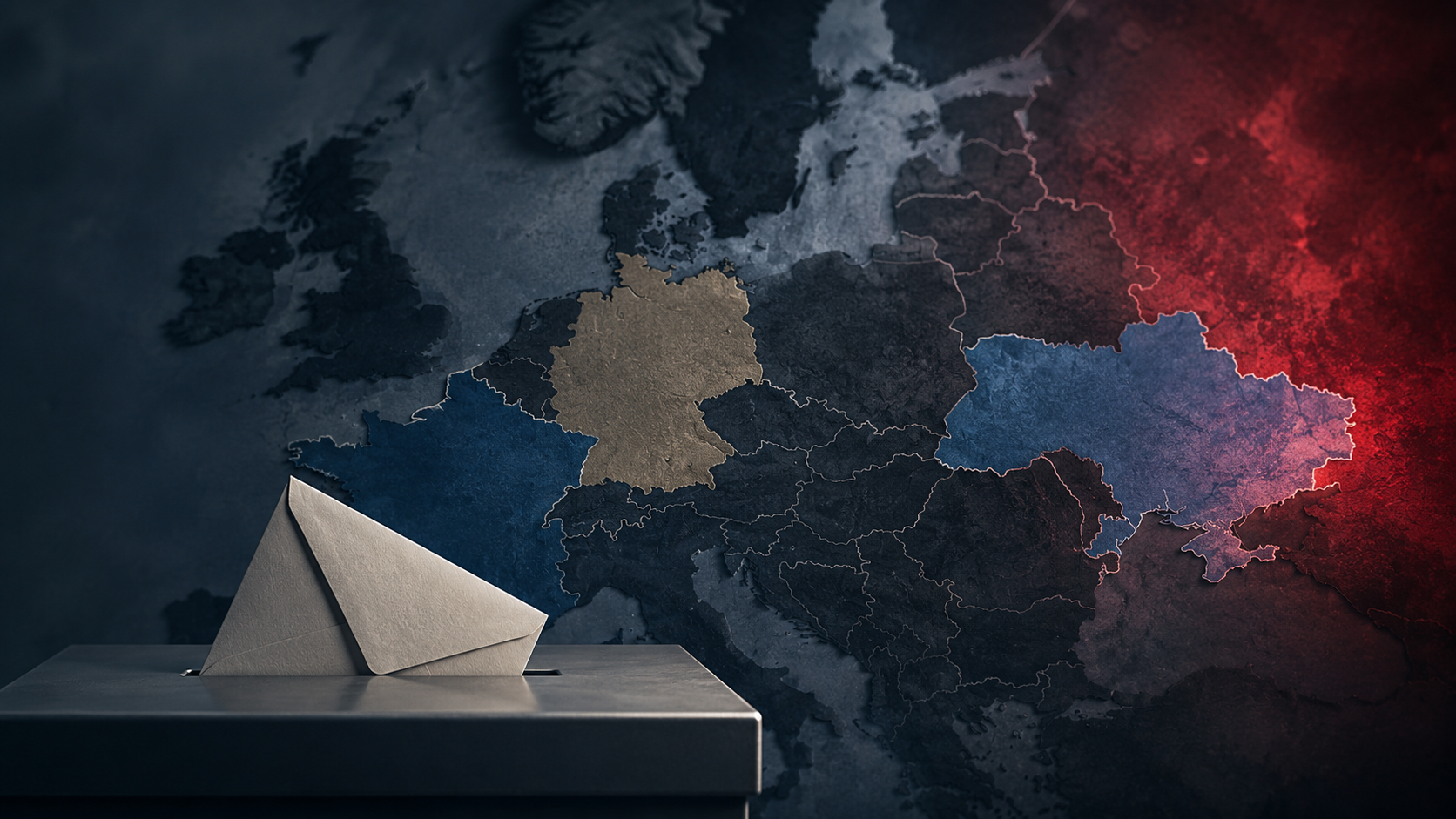Minimalist cinematic cover image symbolizing Europe’s political struggle over Ukraine support and anti-Moscow resolve